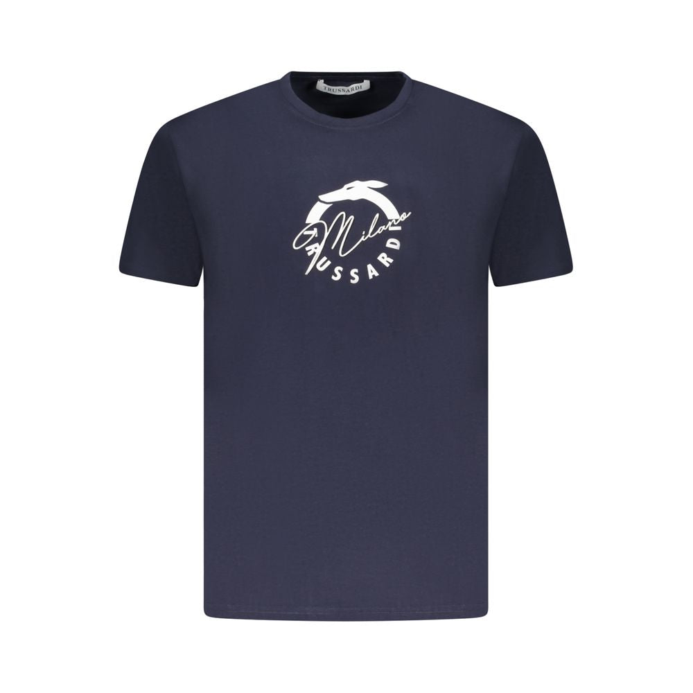 Trussardi Blue Cotton Men T-Shirt with logo and distinctive print