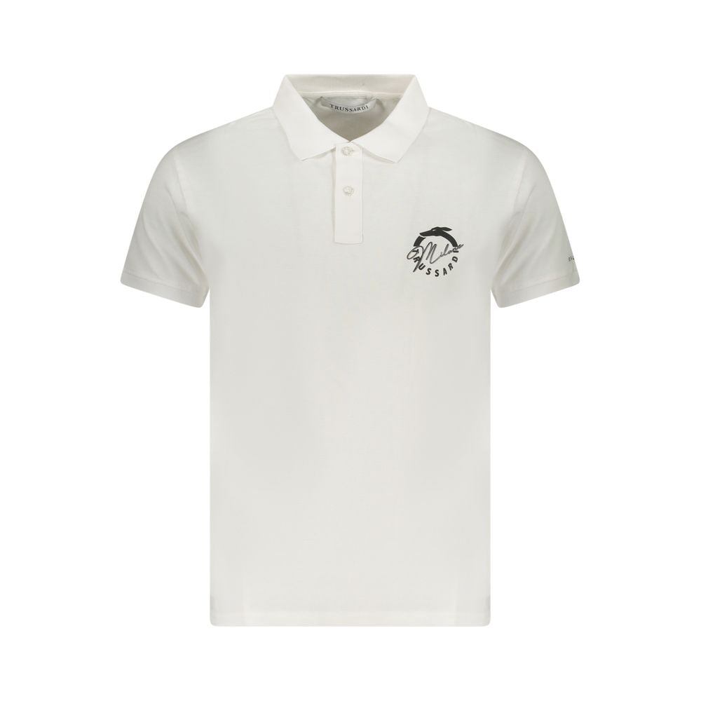 Trussardi White Cotton Men Polo Shirt with iconic logo and two-button placket, showcasing luxury and modern style in crisp white.