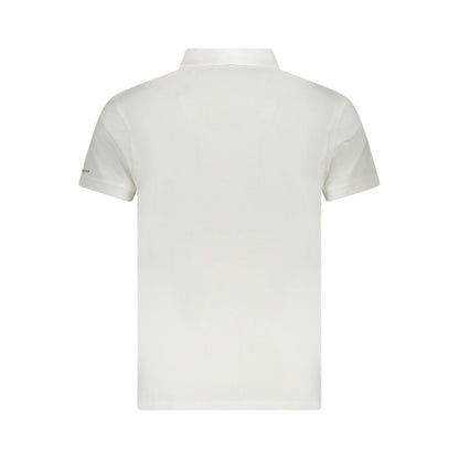 Trussardi White Cotton Men Polo Shirt, back view, classic design with short sleeves and logo print, perfect for casual sophistication.