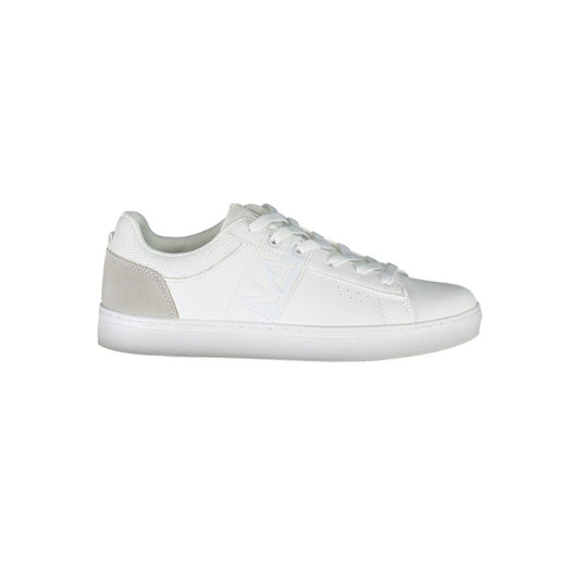 Napapijri White Leather Women Sneaker with contrasting details and logo, crafted for style-savvy athletes seeking high-fashion aesthetics.