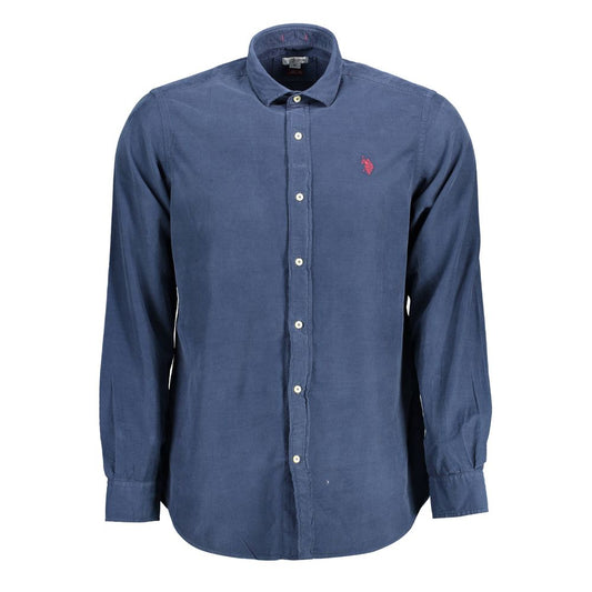 U.S. POLO ASSN. Blue Cotton Men Shirt with long sleeves and French collar, showcasing the iconic logo for a refined look.