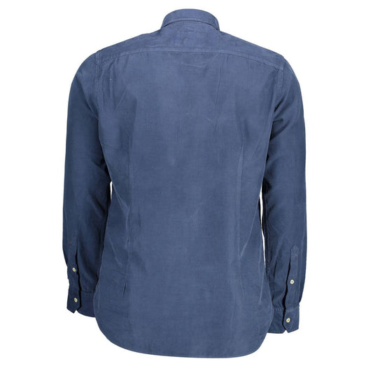 Back view of U.S. POLO ASSN. Blue Cotton Men Shirt with long sleeves and buttoned cuffs.