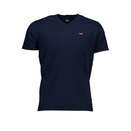 Levi's Blue Cotton Men T-Shirt with V-neck design and iconic logo, crafted for comfort and style, perfect for a casual, trendy look.