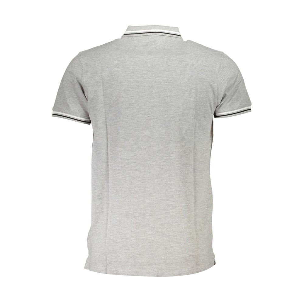 Back view of Cavalli Class Brown Cotton Men Polo Shirt in grey with short sleeves and contrasting details.