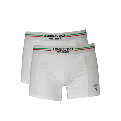 Aeronautica Militare White Cotton Men Boxer bi-pack with logo waistband for modern style and comfort.