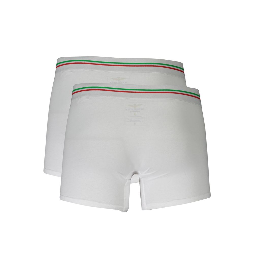 Aeronautica Militare White Cotton Men Boxer with elastic waistband and logo in a bi-pack, offering unmatched comfort and style.