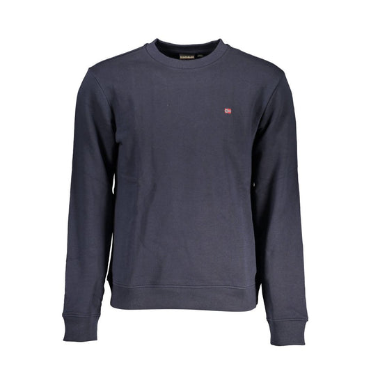 Napapijri Blue Cotton Men Sweater with crew neck and embroidery, perfect for style and comfort.
