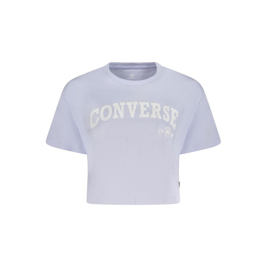 Converse Purple Cotton Women T-Shirt with classic logo and crew neck, ideal for casual or layered styling, short sleeves, vibrant purple hue.