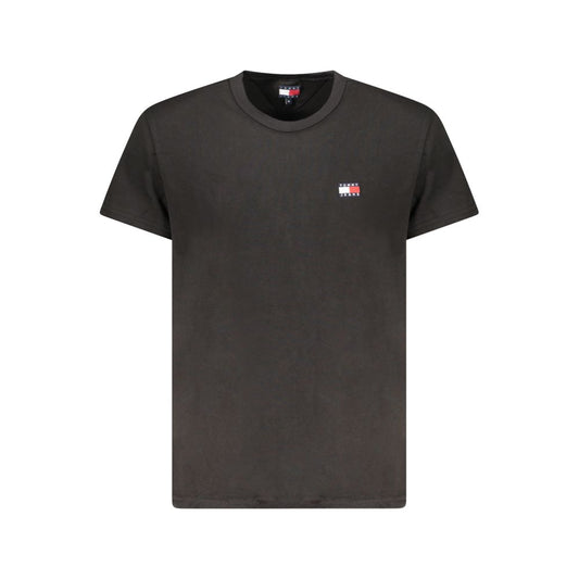 Tommy Hilfiger Black Cotton Men T-Shirt with logo, classic crew neck design, short sleeves, eco-conscious material, front view