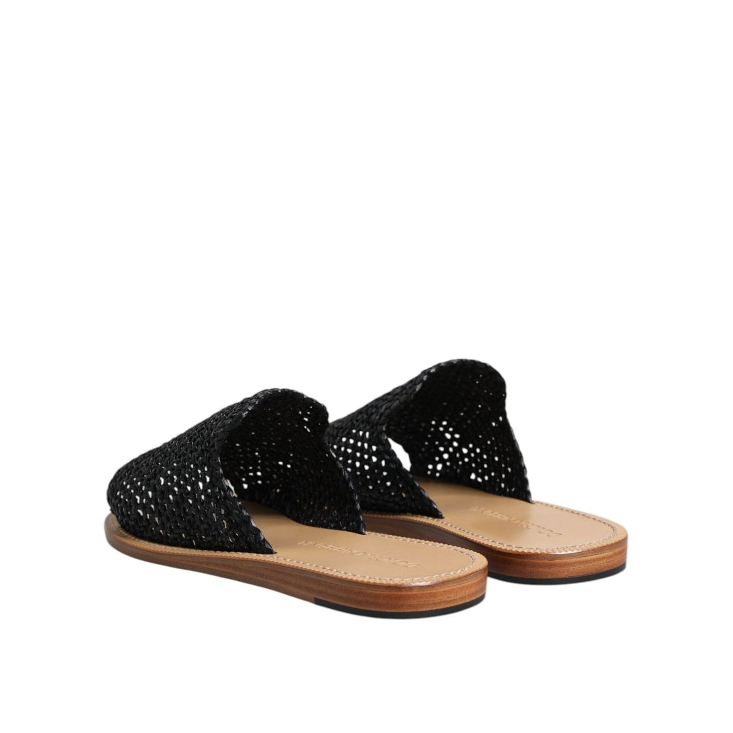 Dolce & Gabbana Black Monochrome Braided Raffia Slides Shoes
