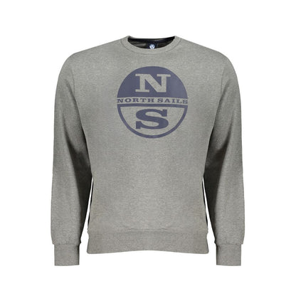 North Sails Gray Cotton Men Sweater with crew neck and logo on front, showcasing modern style and comfort.