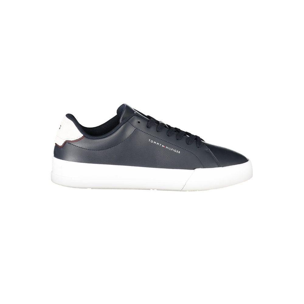 Tommy Hilfiger Blue Leather Men Sneaker with white accents and logo, showcasing a stylish and sporty design for ultimate comfort.