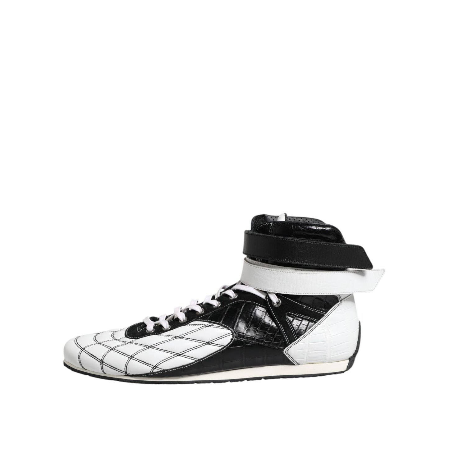 Dolce & Gabbana Black White Leather High Top Sneakers Shoes