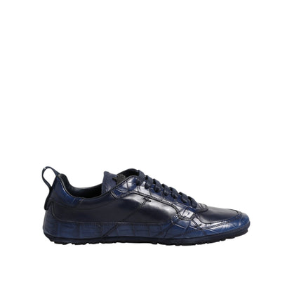 Dolce & Gabbana Dark Blue Leather Low Top Men Sneakers Shoes