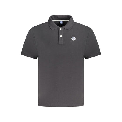 North Sails Black Cotton Men Polo Shirt with logo applique and two-button placket, crafted for comfort and style.