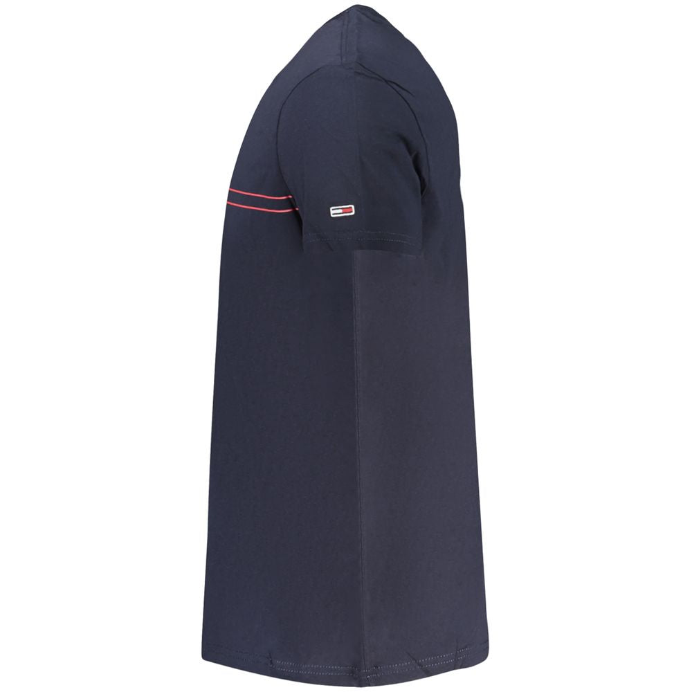 Tommy Hilfiger Blue Cotton Men T-Shirt, side view, featuring iconic branding and sustainable cotton design.