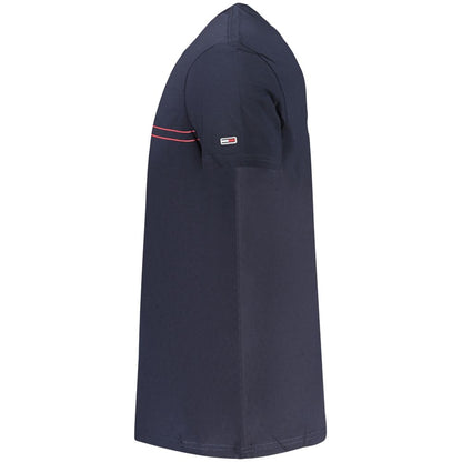 Tommy Hilfiger Blue Cotton Men T-Shirt, side view, featuring iconic branding and sustainable cotton design.