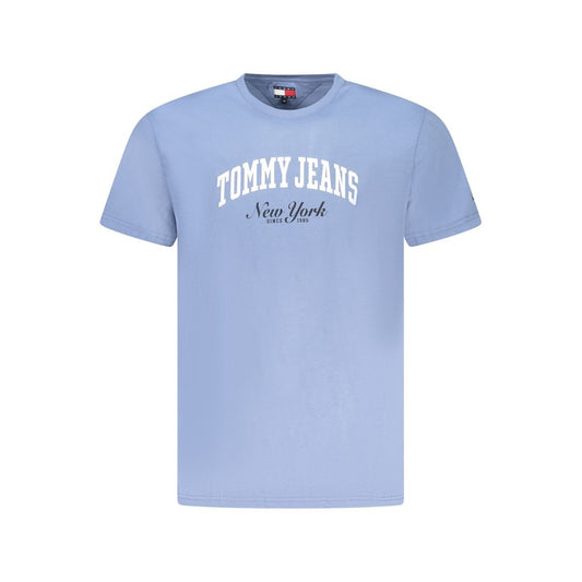 Tommy Hilfiger Blue Cotton Men T-Shirt with logo, short sleeve crew neck, eco-friendly regenerative cotton.