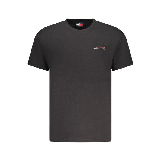 Tommy Hilfiger Black Cotton Men T-Shirt with crew neck and logo print, made from 95% regenerative cotton for timeless style.
