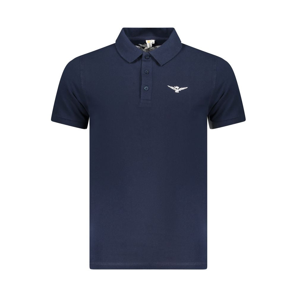 Accademia Militare Blue Cotton Polo Shirt featuring short sleeves, eagle ball logo, and 3-button design.