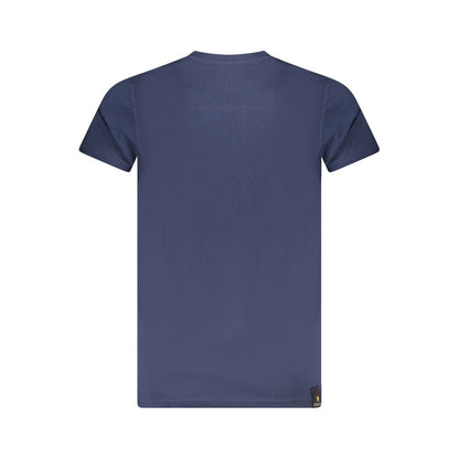 Accademia Militare Blue Cotton T-Shirt, short sleeve, crew neck, back view, featuring contrast logo print.