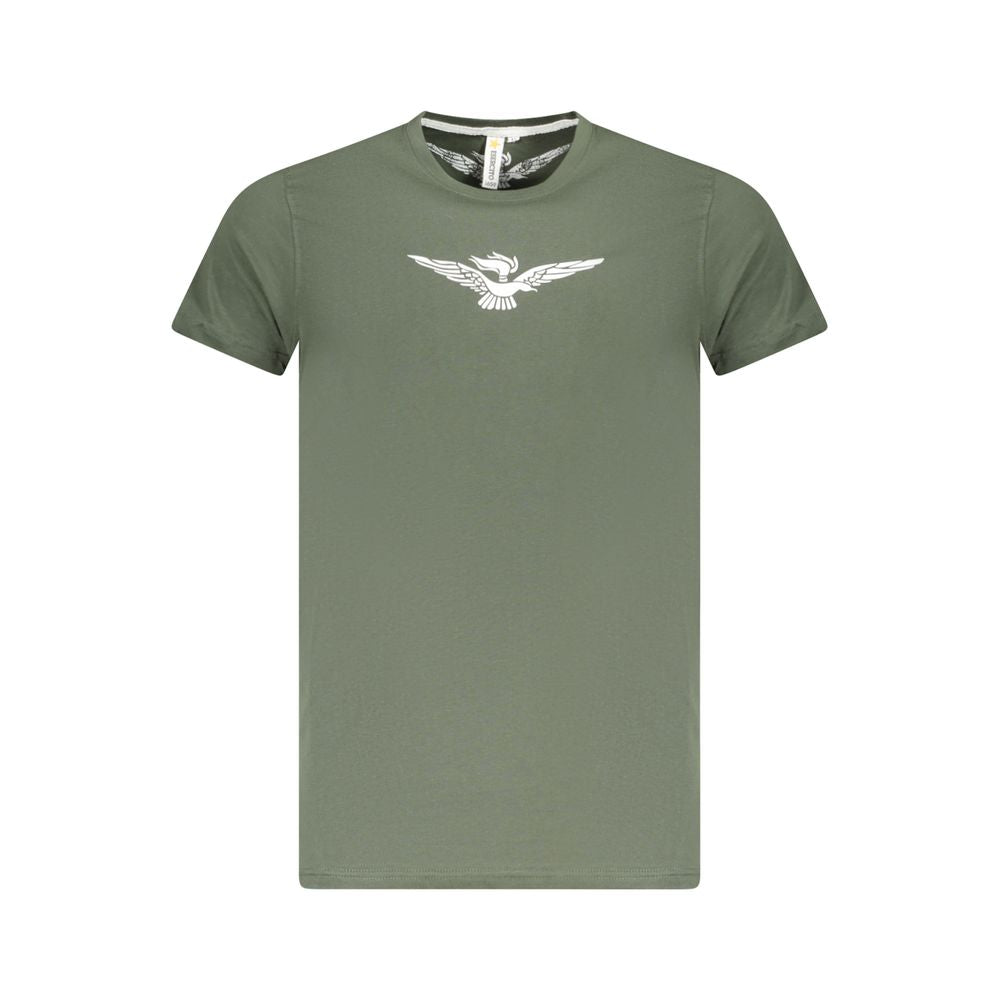 Accademia Militare Green Cotton T-Shirt with short sleeves, big eagle logo, crew neck, and print design.
