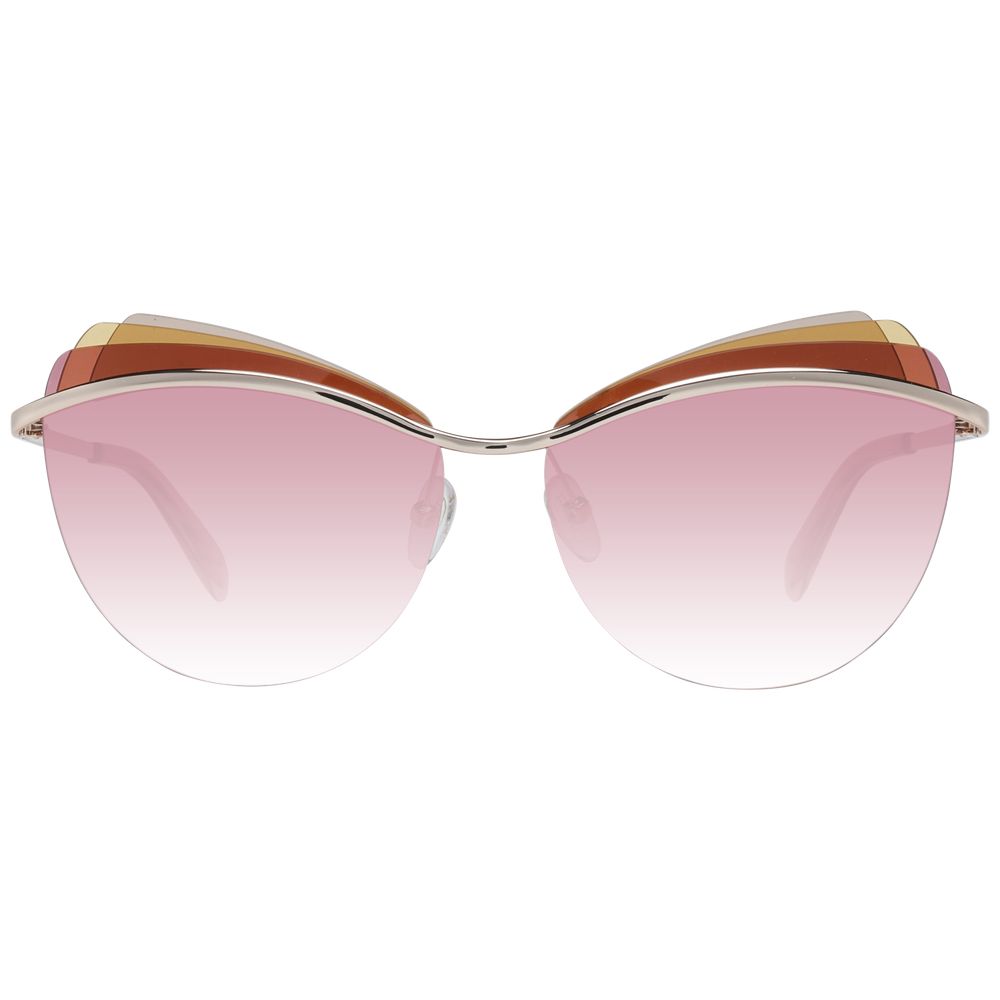 Emilio Pucci Gold Metal & Plastic Sunglasses with rose gradient lenses, rimless cat eye frame, 100% UVA & UVB protection, 59-14-140 size.