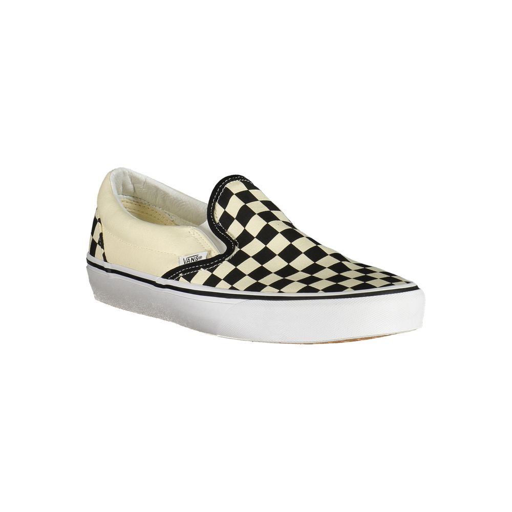 Vans White Polyester Sneaker classic slip-on with checked design, contrasting details, and elastic for sports.