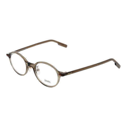 Ermenegildo Zegna Gray Men Glasses Frame, full-rim plastic, round style with demo lenses, size 48-21-145, branded case included.