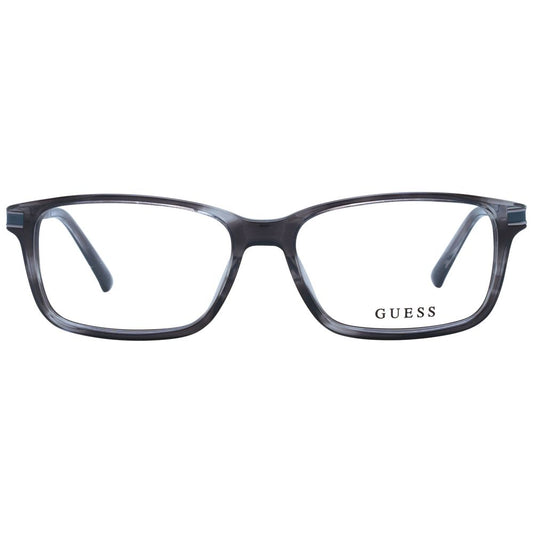 Guess Gray Men Glasses Frame, full-rim acetate and metal design with rectangle shape, size 55-16-145, demo lenses included.