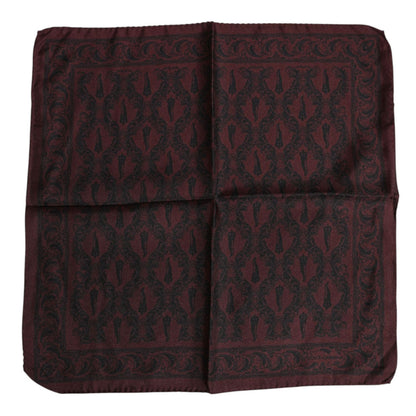 Dolce & Gabbana Maroon Black Printed Square Men Foulard Scarf