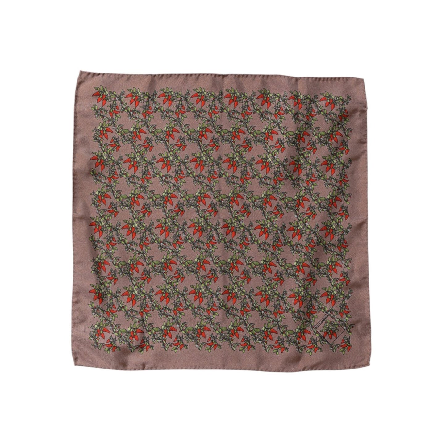 Dolce & Gabbana Brown Chili Print Silk Square Foulard Scarf