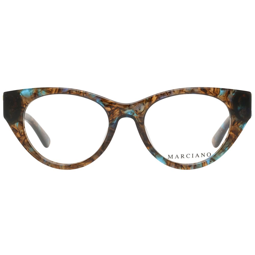 Marciano by Guess Brown Women Glasses Frame in full-rim cat eye design with plastic material and demo lenses, includes branded case.