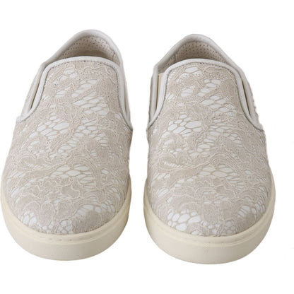 Dolce & Gabbana White Leather Lace Slip On Loafers Shoes WOMAN SNEAKERS