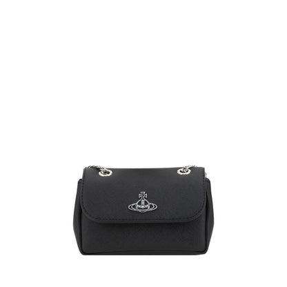 Vivienne Westwood Black Polyethylene Shoulder Bag with chain strap and iconic Orb logo on front flap.