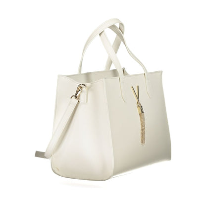 Mario Valentino White Polyethylene Handbag with handles, shoulder strap, internal pockets, zip closure, and logo accents.