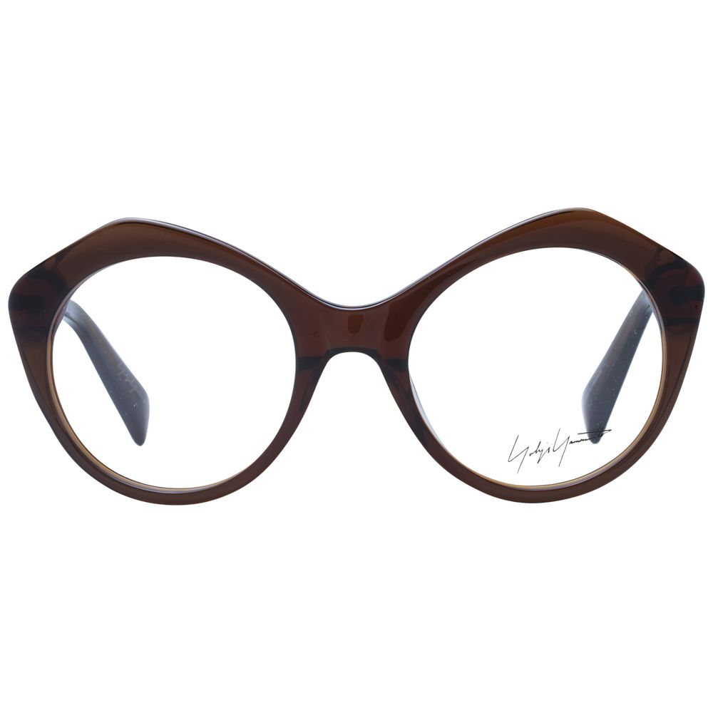 Yohji Yamamoto Brown Unisex Glasses Frame with acetate full-rim and demo lenses.
