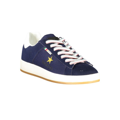 Esercito 1659 Blue Leather Men Sneaker with star logo and white sole, showcasing urban style and comfort.