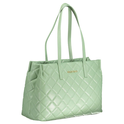 Mario Valentino Green Polyethylene Handbag with quilted design, zipper closure, and logo, featuring shoulder handles and central pocket.