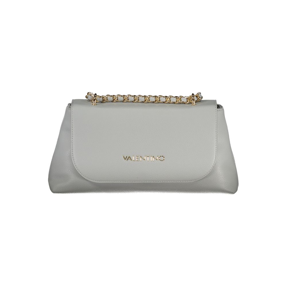 Mario Valentino Gray Polyethylene Handbag with chain shoulder strap, internal pocket, phone spaces, and clip closure.