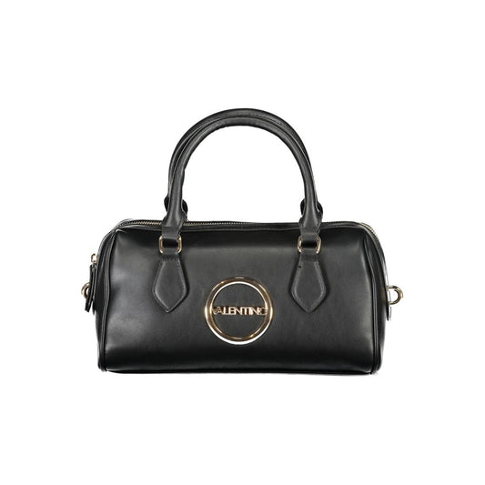 Mario Valentino Black Polyethylene Handbag with logo, handles, adjustable strap, zipper closure, and internal pockets.
