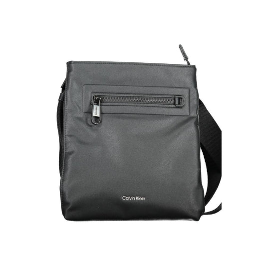 Calvin Klein Black Polyester Shoulder Bag with adjustable strap, external and internal pockets, zip closure, and logo detailing.