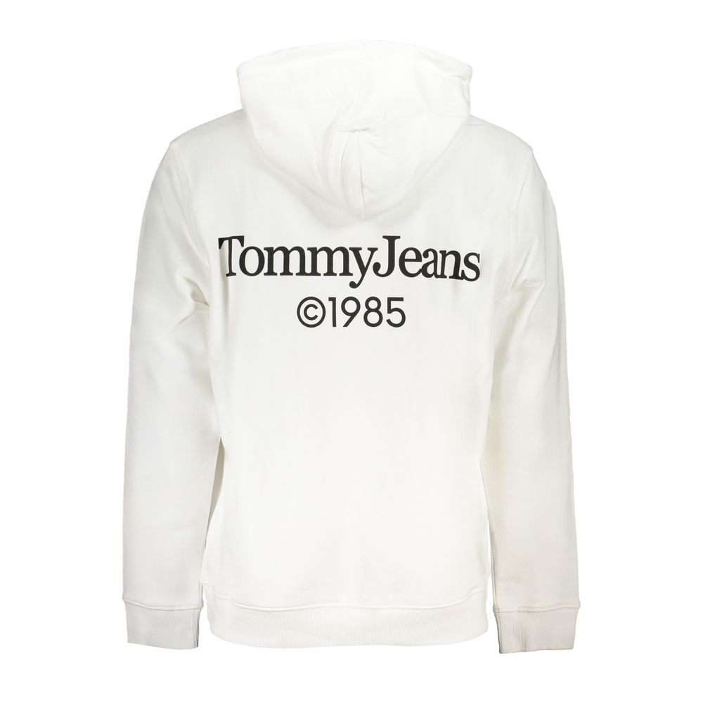 Back view of a Tommy Hilfiger White Cotton Men Sweater with hood and logo