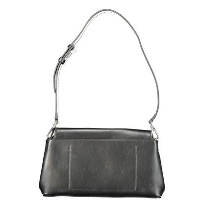 Calvin Klein Black Polyester Handbag with adjustable strap and snap closure, featuring an internal pocket and recycled polyester material.