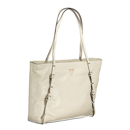 Guess Jeans Beige Polyethylene Handbag with shoulder handles, external pocket, internal phone holder, contrasting details, and protective feet.