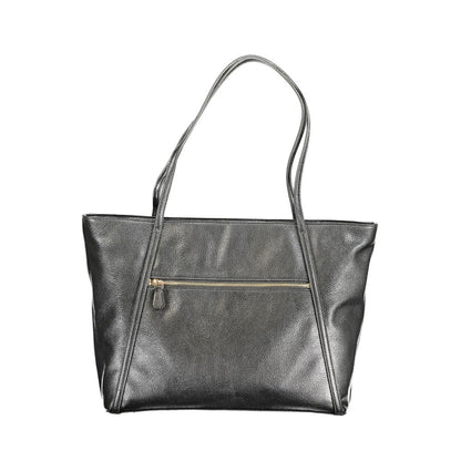 Guess Jeans Black Polyethylene Handbag with external pocket, two shoulder handles, and contrasting details.