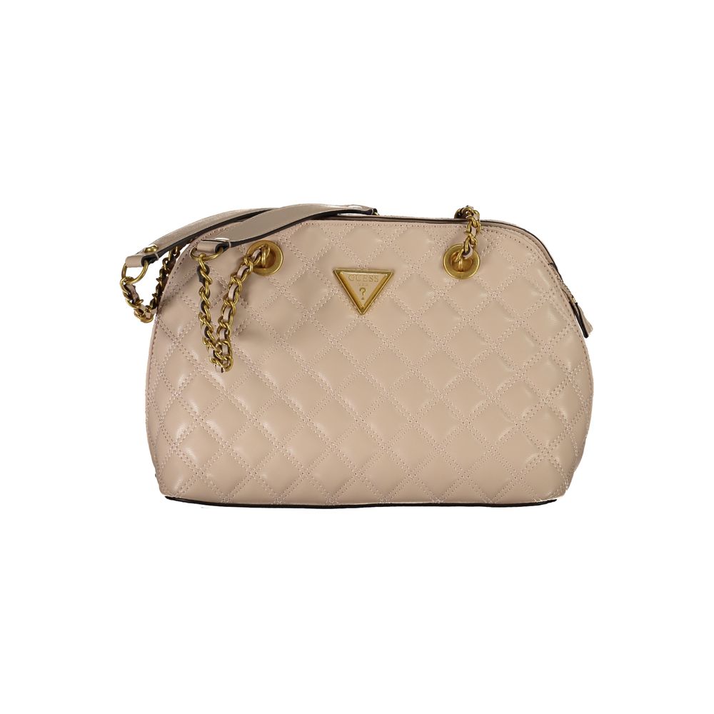 Guess Jeans Beige Polyethylene Handbag with chain shoulder handles, external pocket, and zip closure.