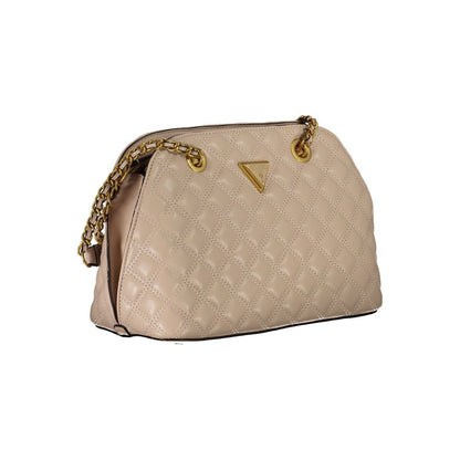 Guess Jeans Beige Polyethylene Handbag with chain shoulder handles, external pockets, protective feet, and logo detail