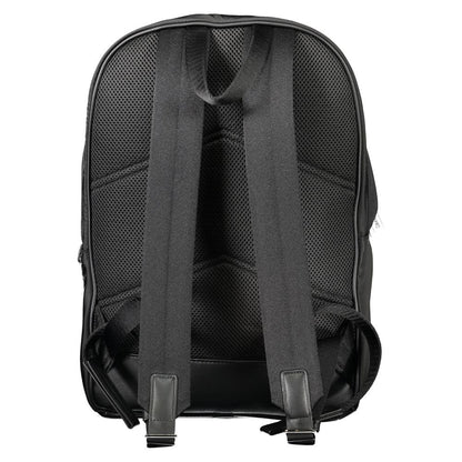 Back view of Calvin Klein Black Polyester Backpack showing adjustable shoulder straps and durable material.