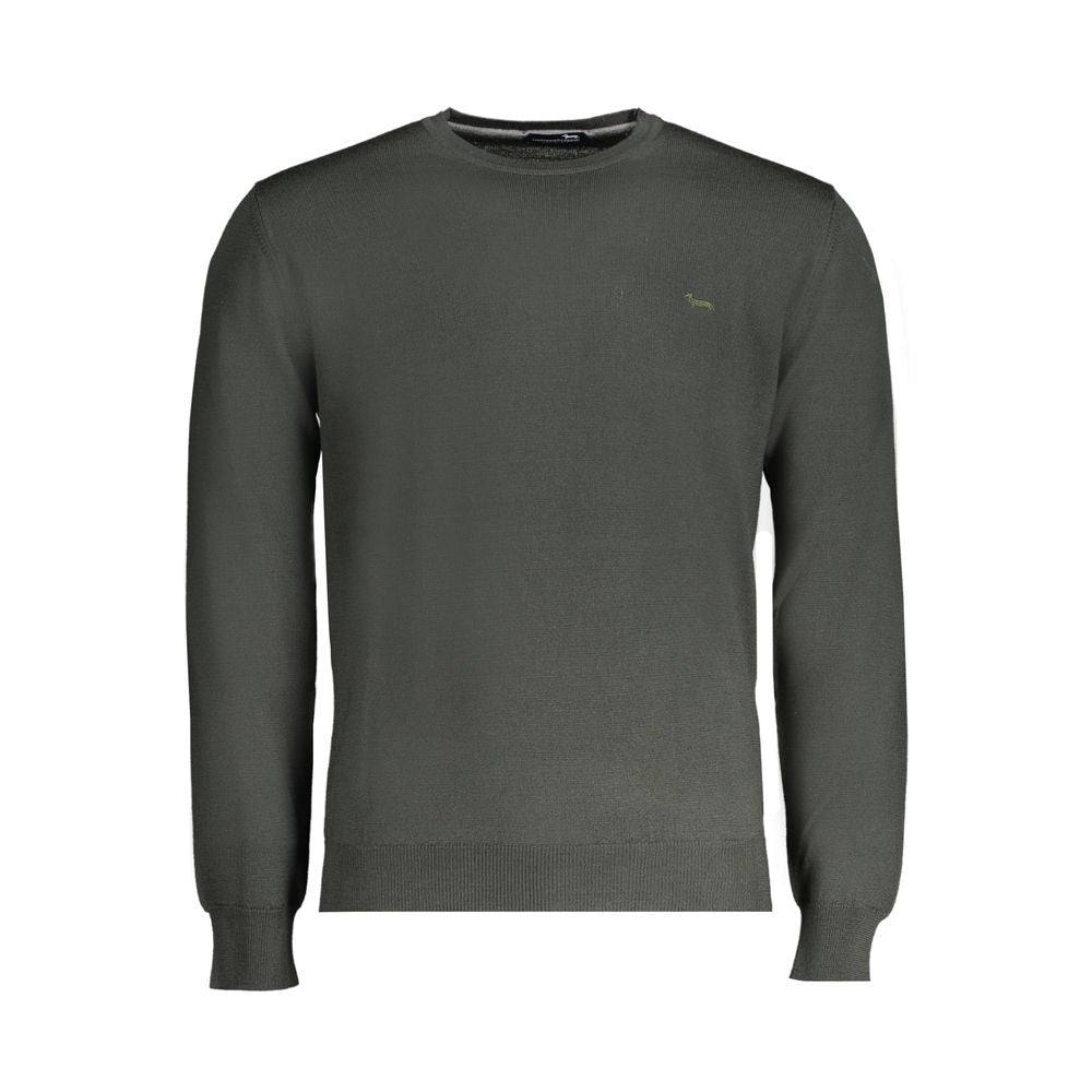Harmont & Blaine Green Wool Sweater with long sleeves, jersey fabric, crew neck, and embroidered logo.
